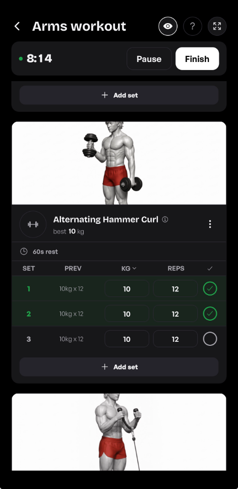 Tela Treino